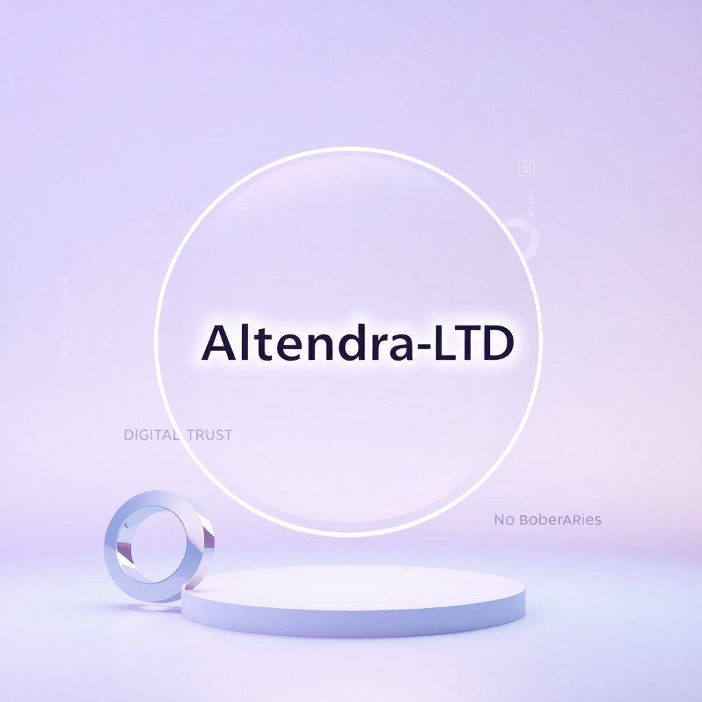 Altendra-LTD brand showcase in soft futuristic 3D environment with digital trust concept and no boundaries theme